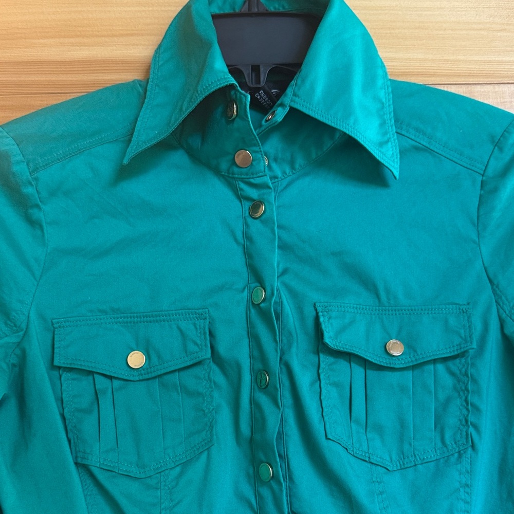 bebe Emerald Green Button-Down Blouse - image 2